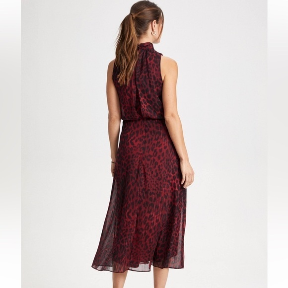 LONDON TIMES Burgundy Animal Print Sleeveless Neck Tie Maxi Dress - Picture 4 of 15